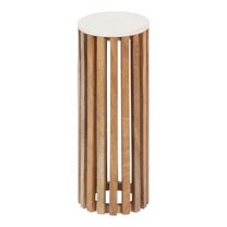 Kate and Laurel Paynter Marble Drink Table, 9 x 24, White and Natural Mango, Tall Slatted Plant Stand Table with Marble Top