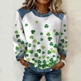 thumbnail image 3 of Craaazy Women's Denim Crewneck Loose St Patricks Day Long Sleeve Tops Gifts, 3 of 5