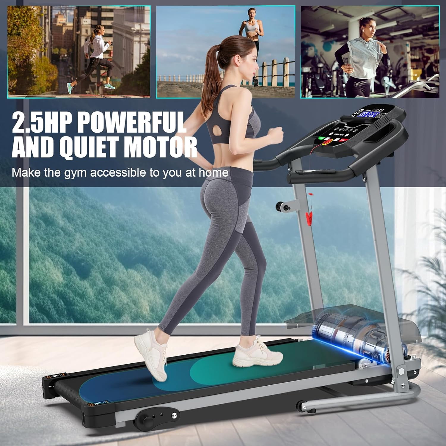 Folding Treadmill with Manual Incline, Fitness Workout Exercise Machine  LCD Screen, Shock-Absorbent Running Deck, Device Holder - Black
