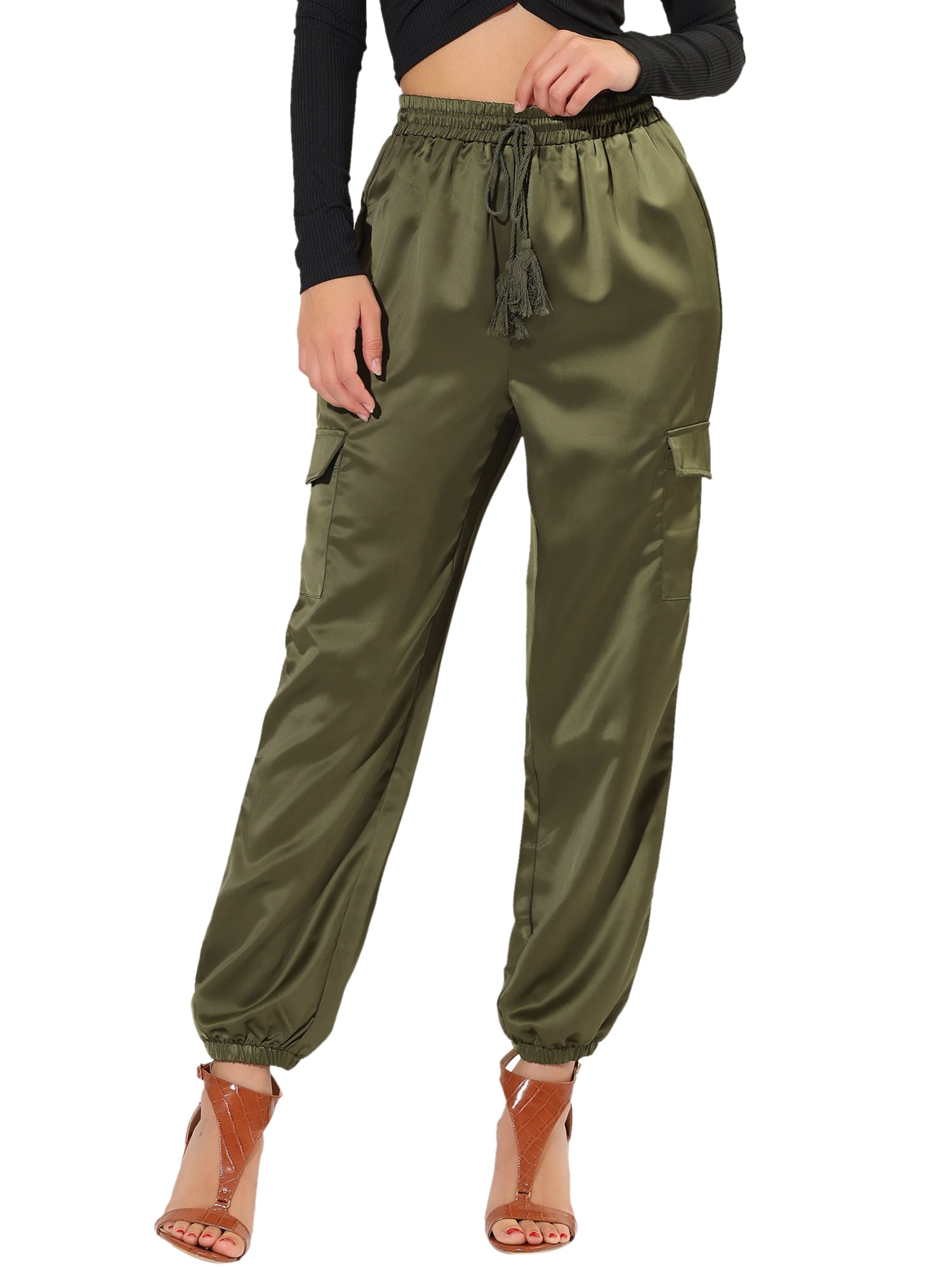 Silky Satin Cargo Solid Pants 