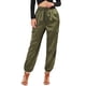 thumbnail image 1 of Pantalones cargo de satén para mujer Inspire Chic, de cintura alta, con cintura elástica, casuales, 3XL, verdes, 1 of 7