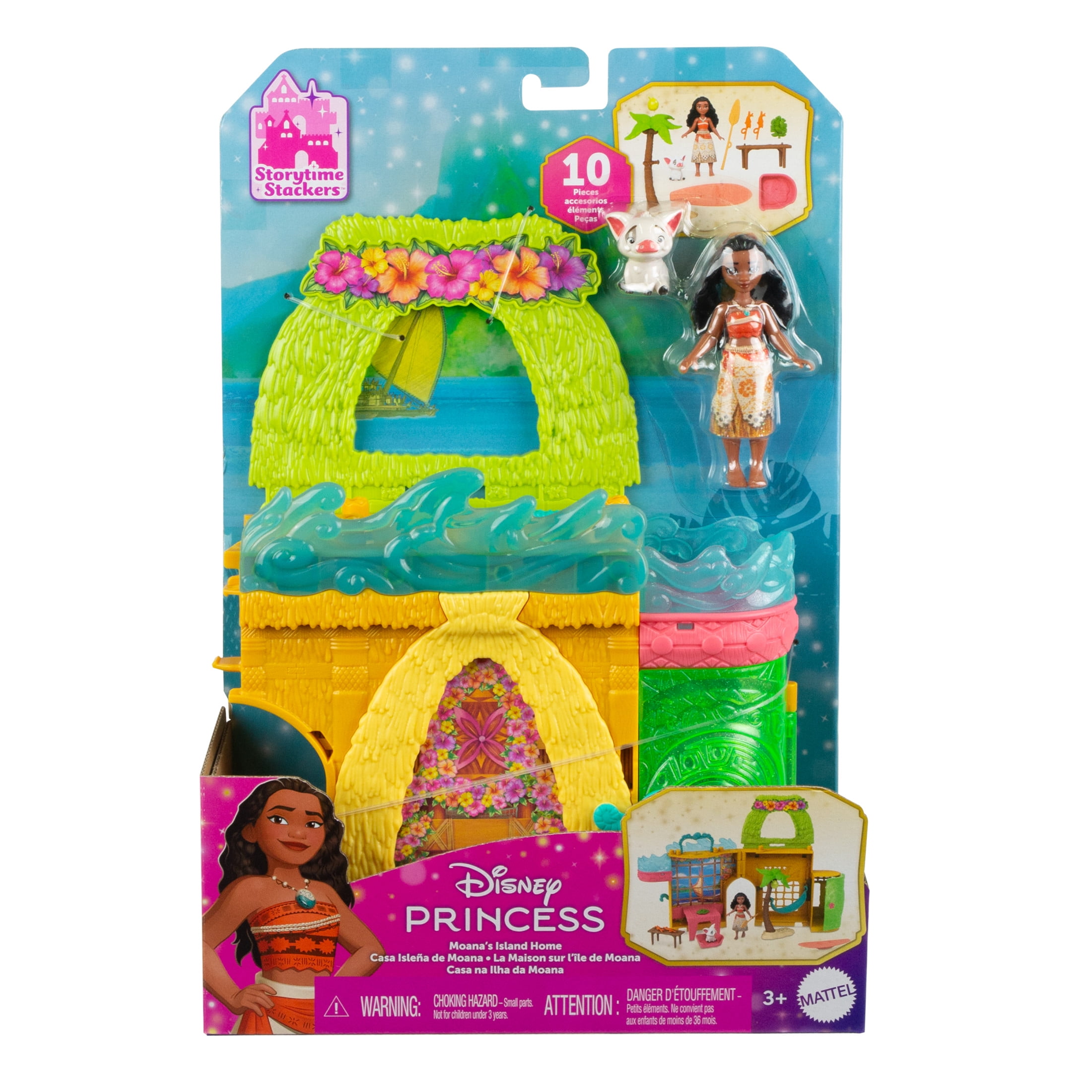 Disney Princess Moana Storytime Stackers Doll House with Small Doll, Animal Friend & 9 Accessories
