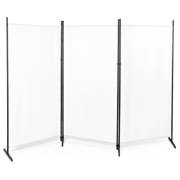 3-Fold 6FT Foldable Screen, 160g Plastic Feet Polyester Fabric Carbon Steel Frame Room Divider, Off-White