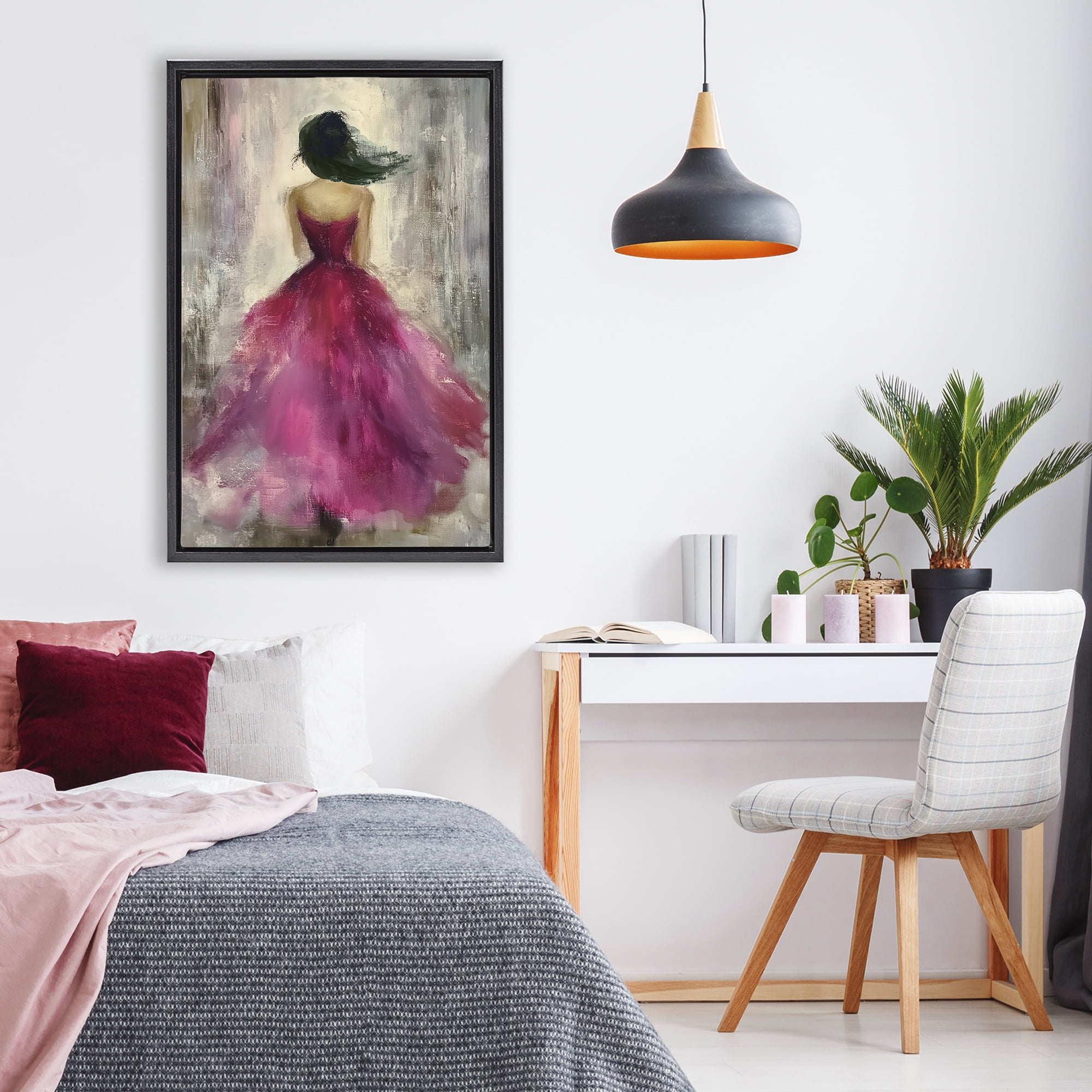 After Midnight Girl in Gown Black Framed Floater Canvas Wall Art, design by Annabelle Hall