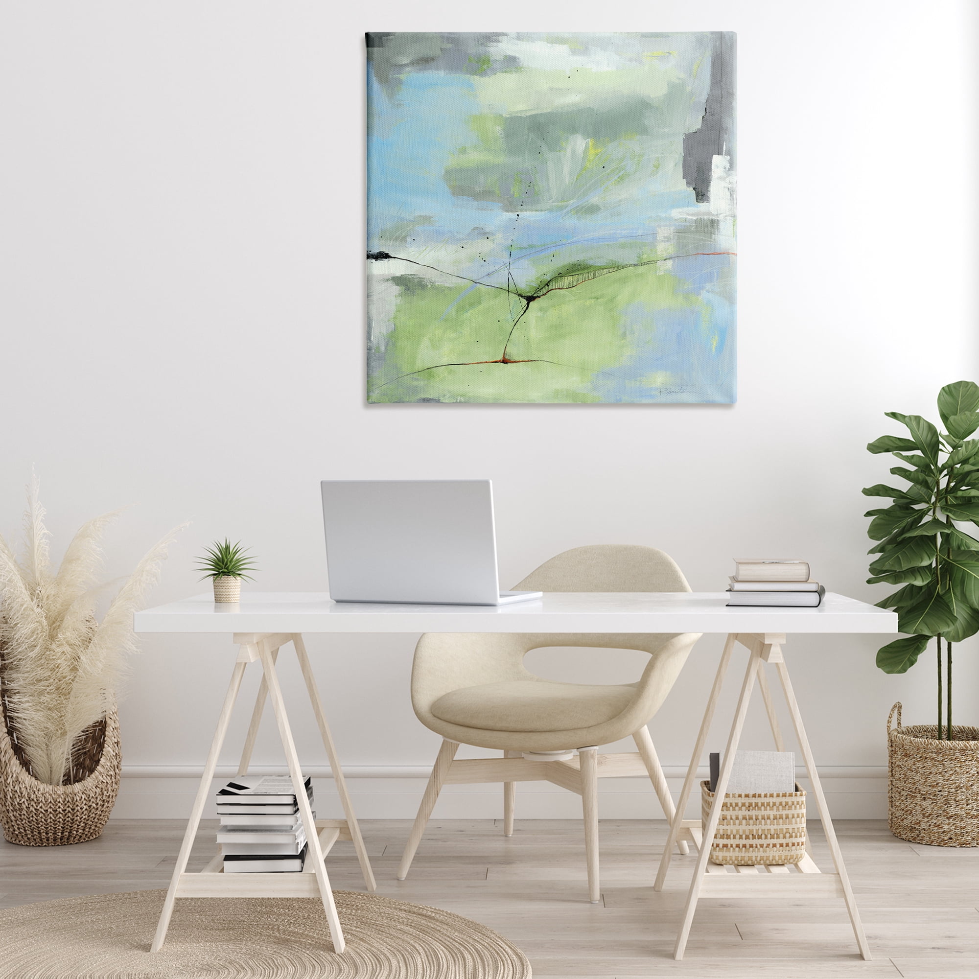 Stupell Industries Abstraction with Streaked Line Abstract Painting Gallery Wrapped Canvas Art Print Wall Art, 36 x 36