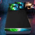 thumbnail image 4 of meiyoeat Neon Lightning Gamer Zipper Twin Comforter Sets with Fitted Sheet and 2 Pillowcases for Teens Boys, Electric Green Blue Gaming Zipper Bedding Set, Black Reversible, 4 of 6