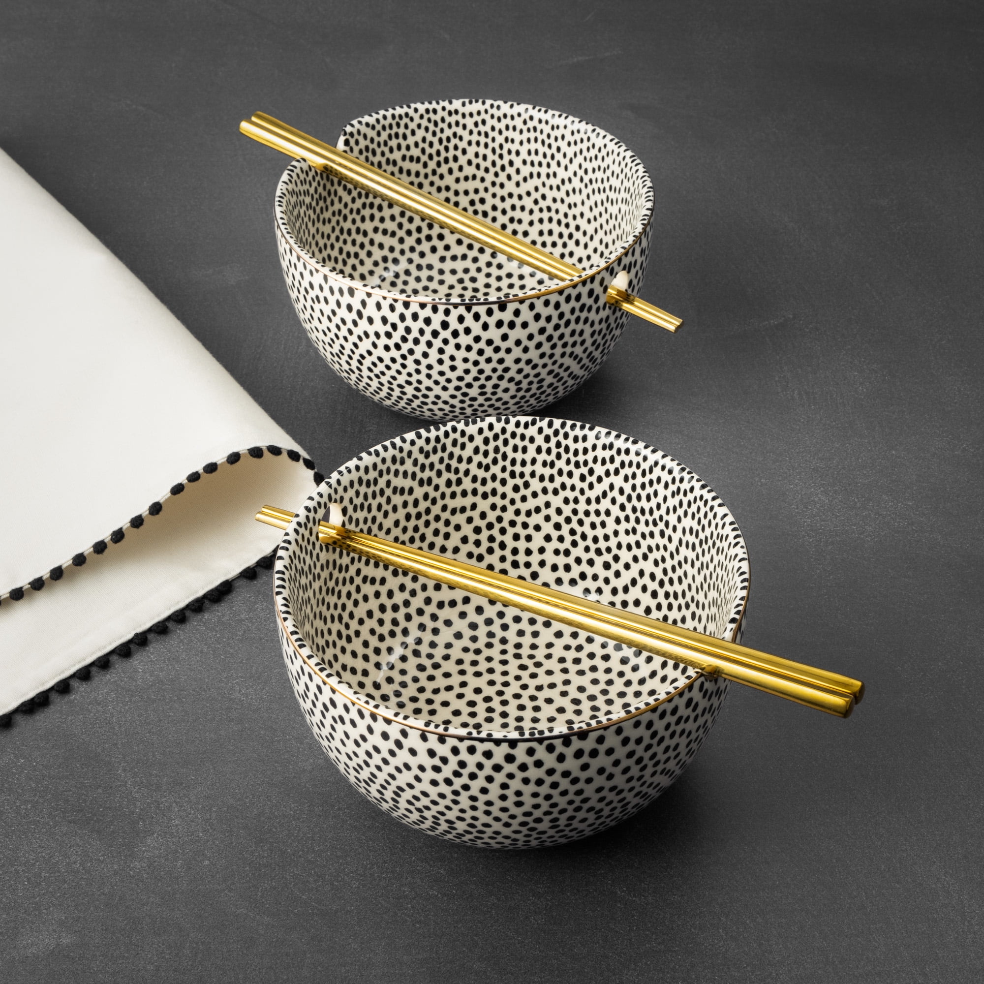 Thyme & Table Dot Collection, 2 Pack Ramen Bowl Set with Chopsticks