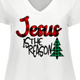 thumbnail image 4 of Inktastic Christmas Jesus is the Reason with Green Plaid Tree Women's Plus Size V-Neck T-Shirt, 4 of 5