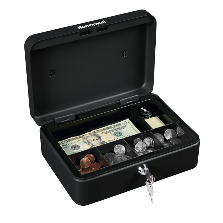 Honeywell Standard Security Steel Cash Box, Money Box with Key