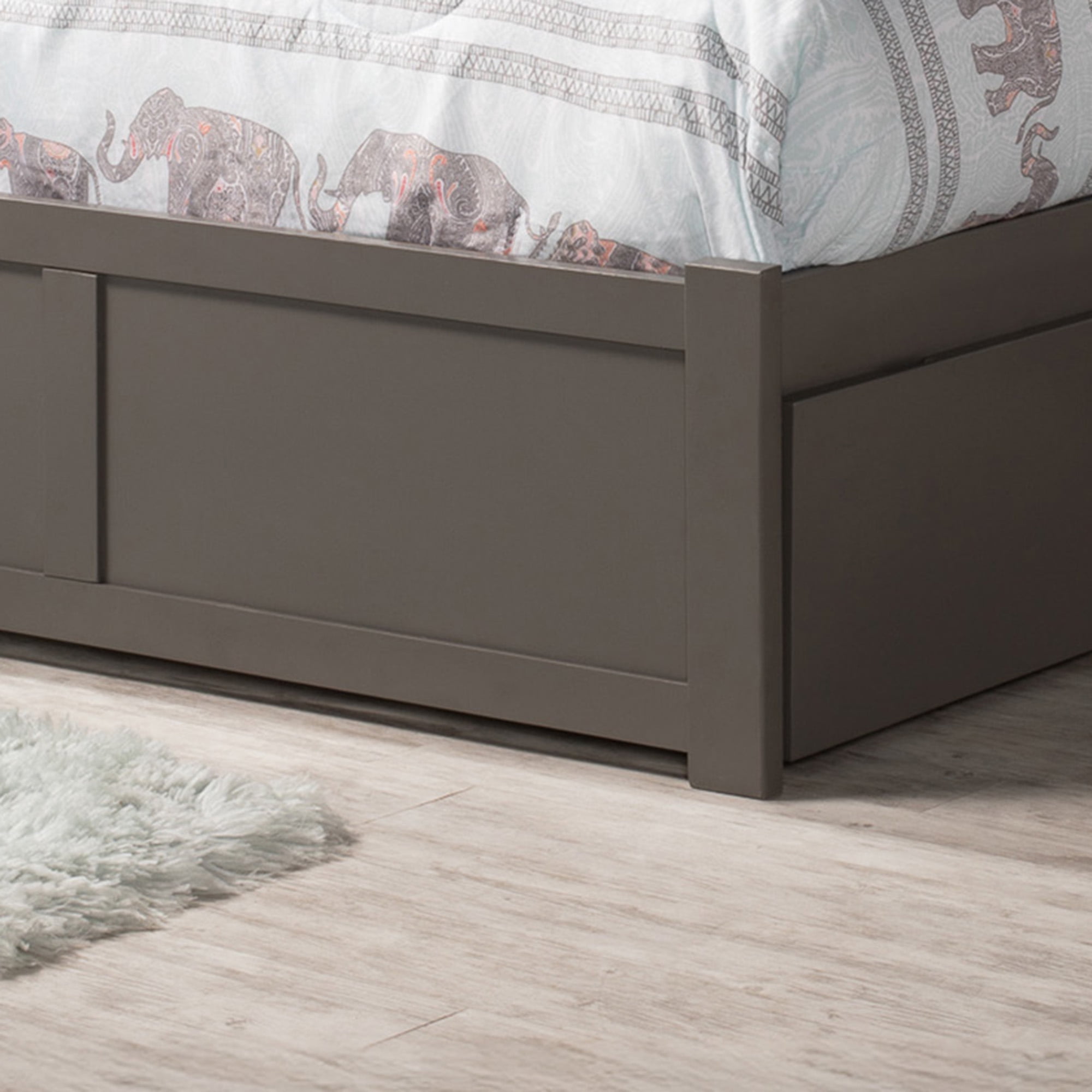 AFI Concord Full Solid Wood Platform Bed with Footboard & Twin Trundle, Grey