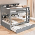 thumbnail image 3 of Euroco Wood Full over Full Bunk Bed with Storage Shelves and Trundle, Gray, 3 of 8