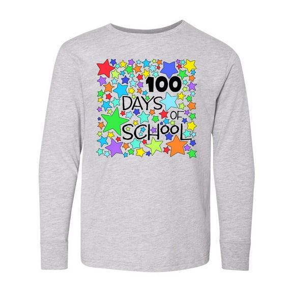 Inktastic 100 Days of School Colorful Stars Long Sleeve Youth T-Shirt