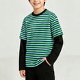thumbnail image 5 of NEBWOAK Boys Striped Twofer Shirt, Color Block Long Sleeve Crewneck Casual Everyday Base Layer,Green, Size 10, 5 of 8