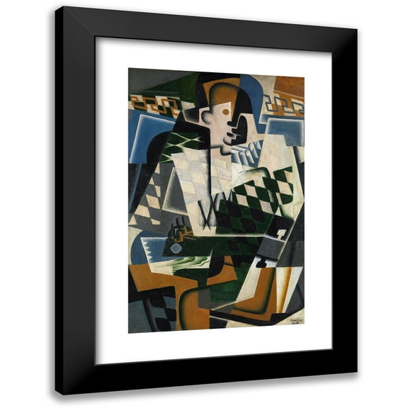 Juan Gris 11x14 Black Modern Framed Museum Art Print Titled - Harlequin with a Guitar (1917)