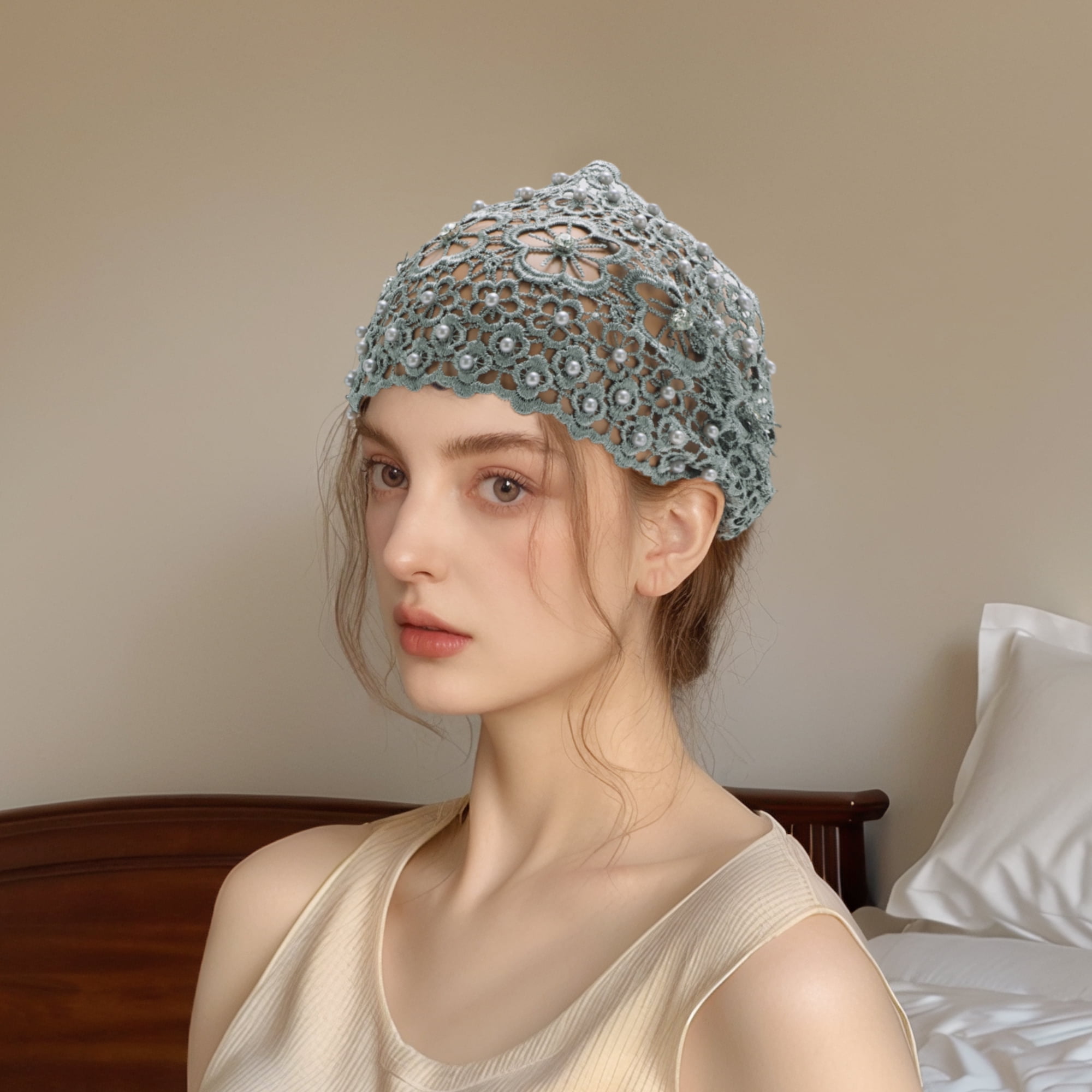 Unique Bargains 1pc Stylish and Comfortable Fashion Bead Hollow Wide Headwrap Gray
