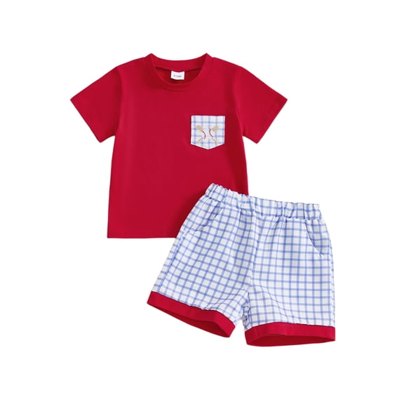BemeyourBBs Toddler Baby Boy Baseball Outfits Infant Boys Summer Clothes Letter Baseball Embroidery Short Sleeve T Shirt and Plaid Shorts Set