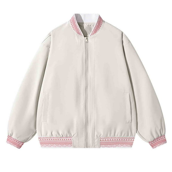 Levmjia Men's Ethnic Embroidery Stand Collar Jacket Loose Fit Casual Coat Zippered Pocket Streetwear Top Long Sleeve Lightweight Outerwear Printed Modern Street Style M-3XL