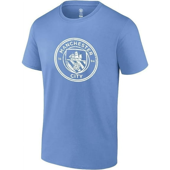 Icon Sports Men’s Soccer T-Shirt – Official Adult Cotton Short Sleeve Football Club Casual Graphic Tee (Light Blue)