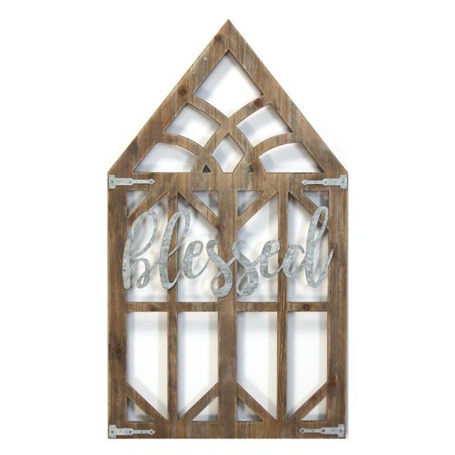 Stratton Home Decor S21060 Blessed Laser Cut Wood Window Frame Wall Decor - Walnut & Silver