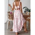 thumbnail image 5 of Pink Floral Print Sleeveless Tiered Maxi Dress With Square Neckline For Women, 5 of 6