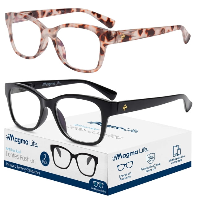 MAGMALIFE Lentes para Computadora Paquete de 2 Piezas con Tecnología Blue Light y Protección UV400, Antirreflejantes, Unisex, Sin Graduación, Diseño Moderno, Gafas para Oficina, Estudio o Pantalla