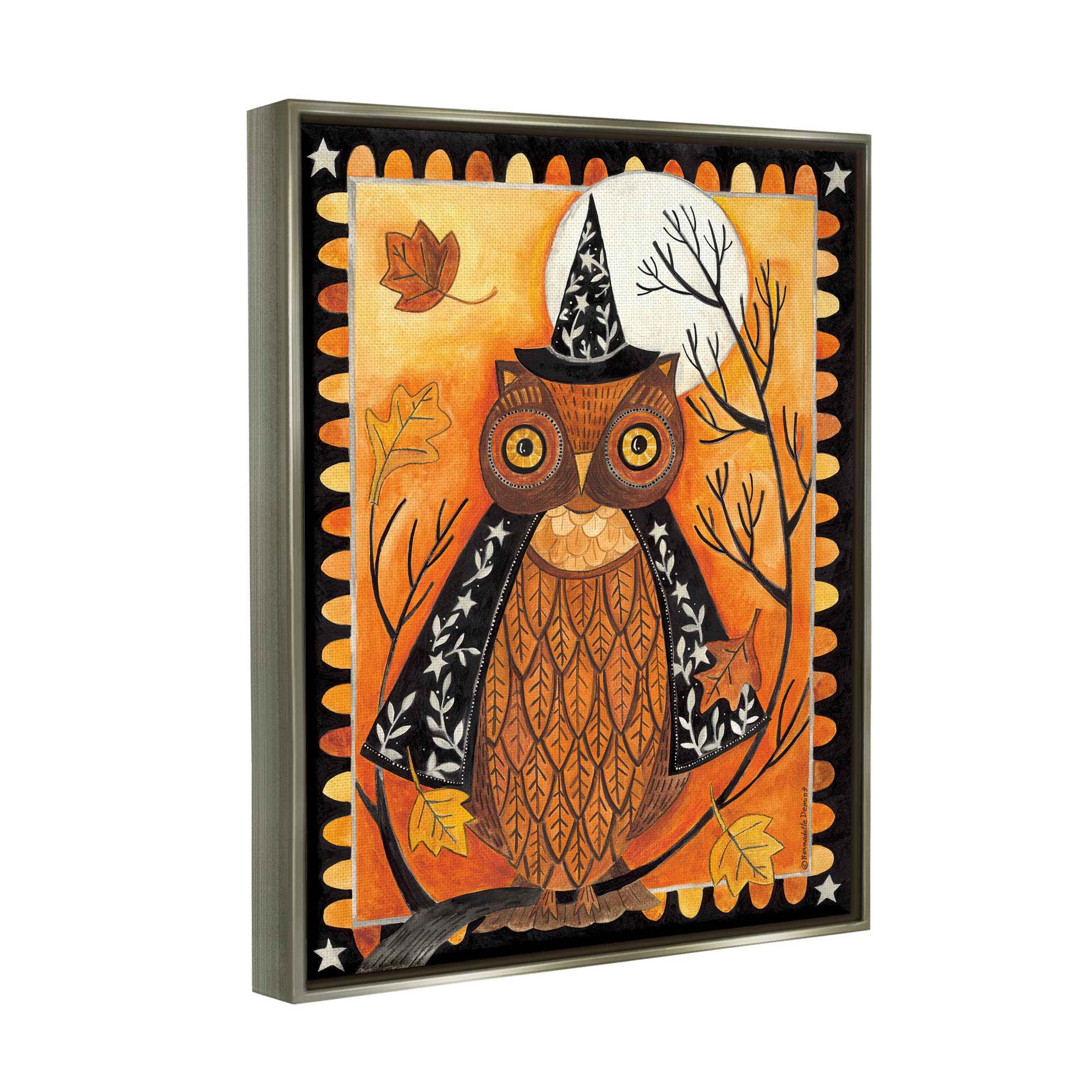 Seasonal Autumn Owl Moonlit Night Holiday Graphic Art Luster Gray Framed Art Print Wall Art