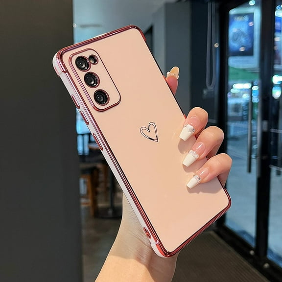 Designed for Samsung Galaxy S20 FE 5G Case,Cute Plating Edge Love Hearts Pattern with Camera Lens Protection Phone Cover for Girls Women,Pink
