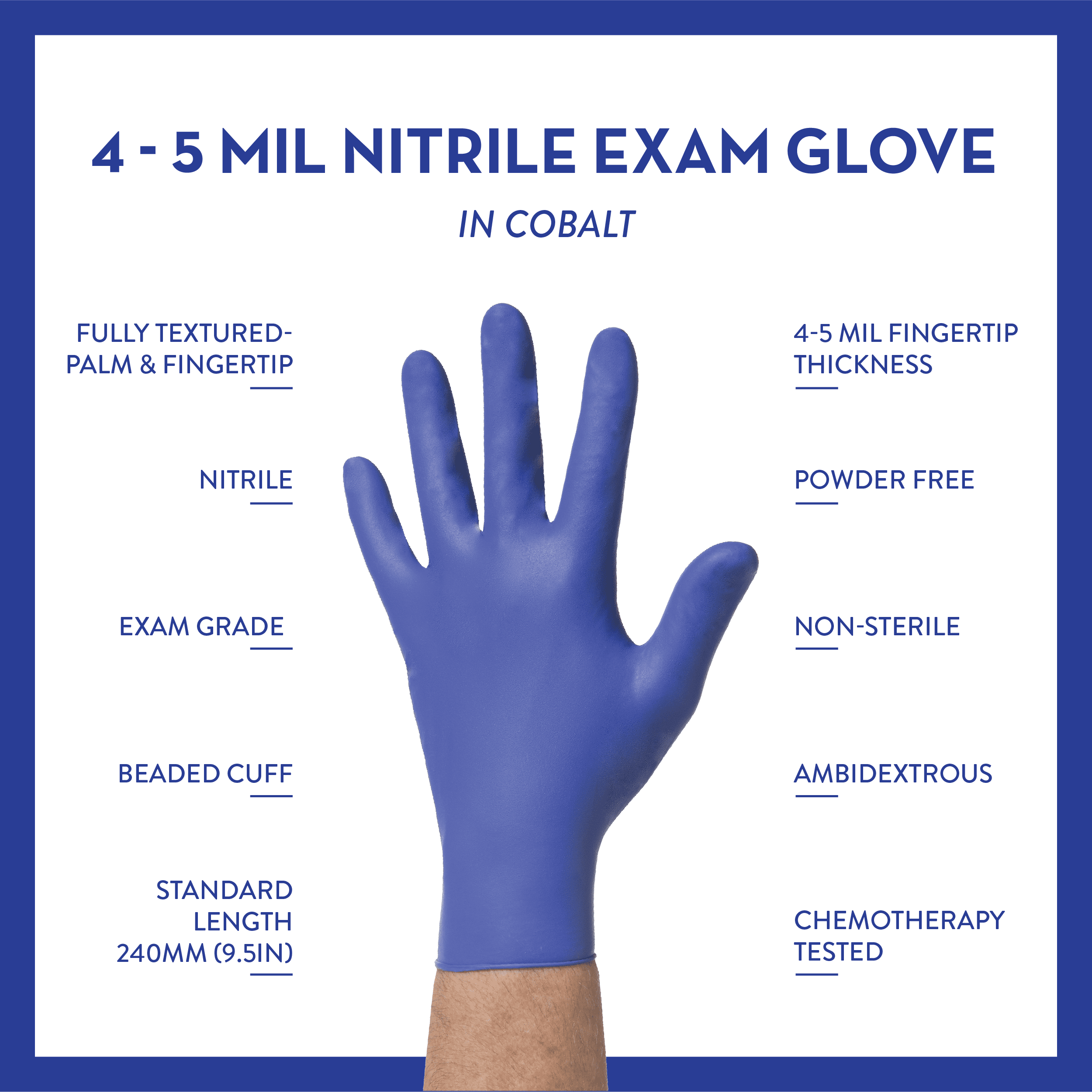 Valiant N300 Nitrile Exam Gloves, Single Use Only, Full Palm and Fingertip Textured, Cobalt, 100 Per Box, 1 Box of Each Sizes Small, Medium, and Large