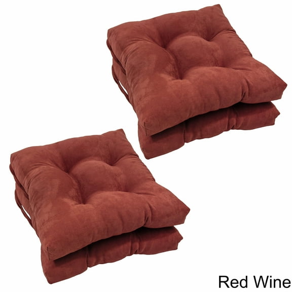 16-inch Solid Micro Suede Square Tufted Chair Cushions (Set of 4) - Red Wine