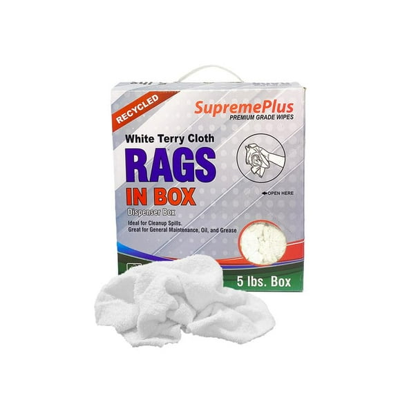SupremePlus Terry Cloth Cleaning Rags 5 lbs Compressed Box of Rags Commercial Multipurpose Cotton Household Cleaning Cloths & Wipes, White, 20 Count
