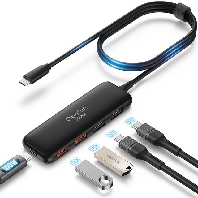 Hub USB C Qeefun de 10 Gbps con 2 puertos USB-C y 2 USB-A de 100 W