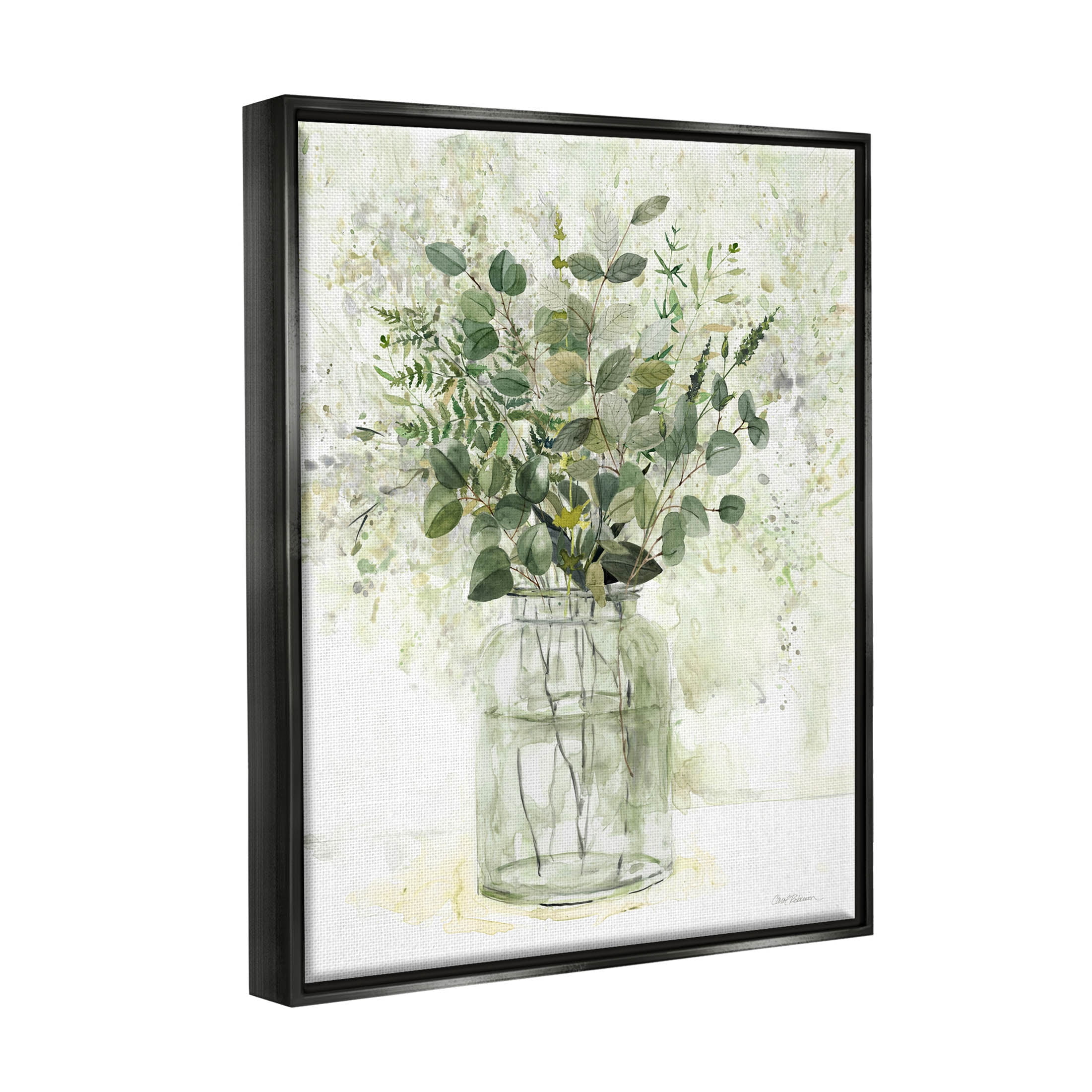 Stupell Industries Varied Herbal Botanical Arrangement Painting Jet Black Floating Framed Canvas Print Wall Art, Design by Carol Robinson