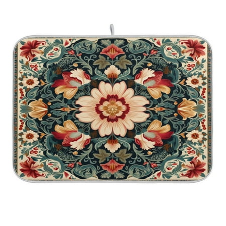 

Dish Drying Mat Kitchen Counter Beautiful Mandala Flower Dishes Drainer Pad Absorbent Microfiber Reversible 16 x18