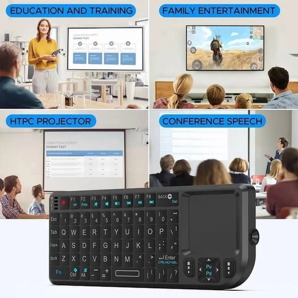 Birdeem Wireless Mini Keyboard with Touchpad, 2.4GHz Compact Keyboard with Rechargeable Battery, QWERTY Portable Keyboard for HTPC, Media Center, Smart TV and Computer Desktop Black