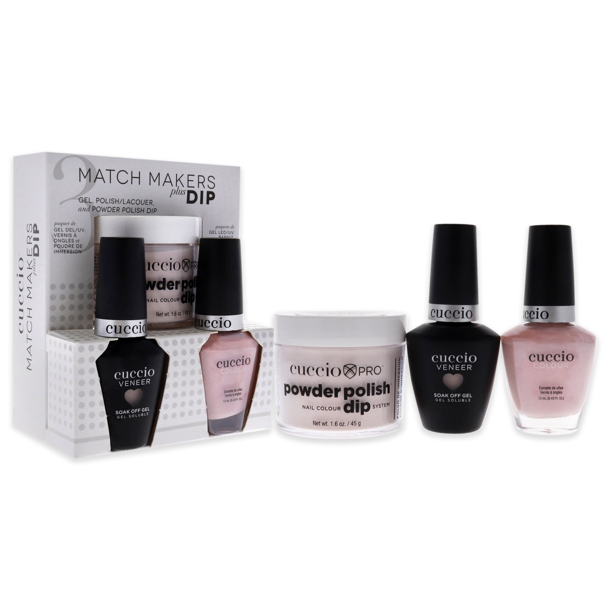 Match Makers Plus Dip - Pier Pressure by Cuccio Colour for Women - 3 Pc 1.6oz Pro Powder Polish Dip System, 0.44oz Veneer Soak Off Gel, 0.43oz Colour Nail Polish