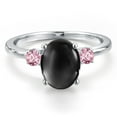 thumbnail image 3 of Gem Stone King 14K White Gold Black Onyx and Pink Lab Grown Diamond Engagement Ring for Women | 2.86 Cttw | Oval Cabochon 10X8MM | Gemstone December Birthstone | Size 5, 3 of 6