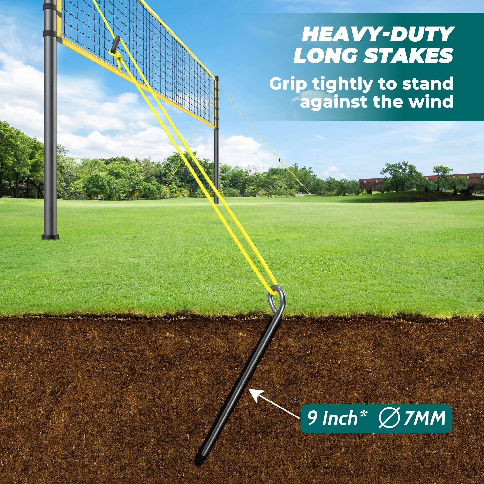 Patiassy 32ft Outdoor Portable Volleyball Net Set System - Adjustable Height Steel Poles, PU Volleyball with Pump and Carrying Bag for Beach Backyard