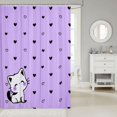 thumbnail image 2 of Manfei Cute Cat Kitten Shower Curtain 72Wx78L, Love Heart Print Bath Curtain, Lavender, 2 of 5