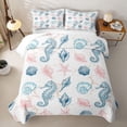 thumbnail image 2 of spefrowx Kawaii Seahorse Quilt King for Boys, Blue Pink Conch Starfish King Coverlet Set, 3-Piece, 2 of 7