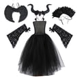 thumbnail image 4 of Vestido de Maléfica para niñas de Halloween, disfraz de Reina Malvada de Hada, ropa de tul con tutú para carnaval, vestido de bruja negro de 12T, 4 of 5