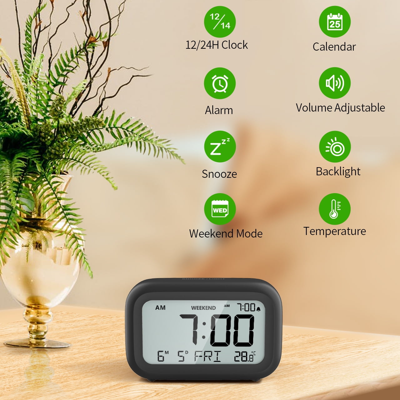 Digital Alarm Table Clock With Automatic Sensor