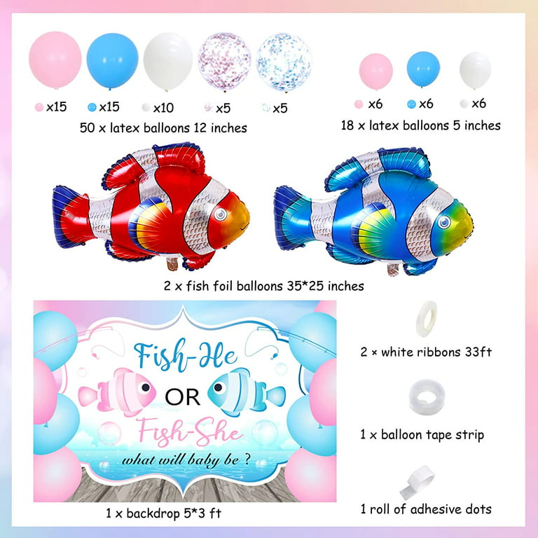 Fish Gender Reveal Decorations, Fish He or Fish She Backdrop Blue Pink  Balloon Garland Arch Kit for Boy or Girl Gone Fishing Gender Reveal Baby  Shower
