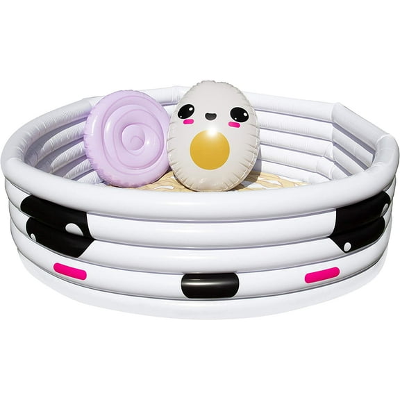 Inflatable 67" x 26" Large Kiddie Pool- Kawaii Ramen Inspired Children's Pool w Play Pillow Floats and Accessories - Family Sized for Baby, Toddlers, Kids, and Adults