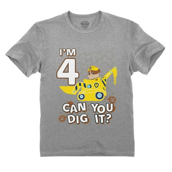 Paw Patrol Themed Tstars 4th Birthday T-Shirt - Fun Rubble Tractor Print Tee - Perfect Gift for Paw Patrol Lovers - Celebratory Kids Apparel for Four Year Olds - Nickelodeon-Themed Birthday Wear