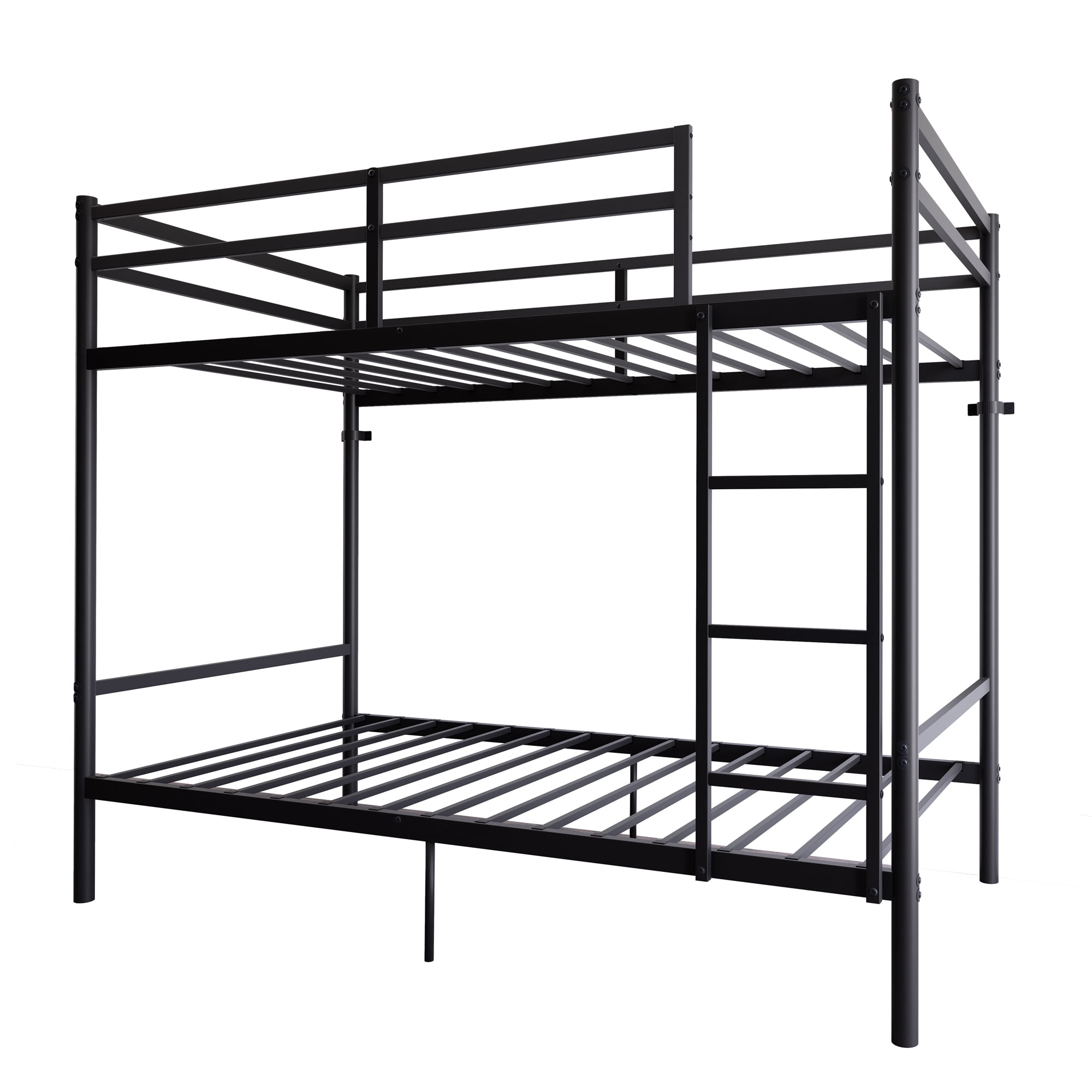 Leumius Twin Over Twin Metal Bunk Bed,Heavy Duty Bed Frame with Ladder and Guardrail for Bedroom, Dorm, Easy Assembly,Space-Saving,Black