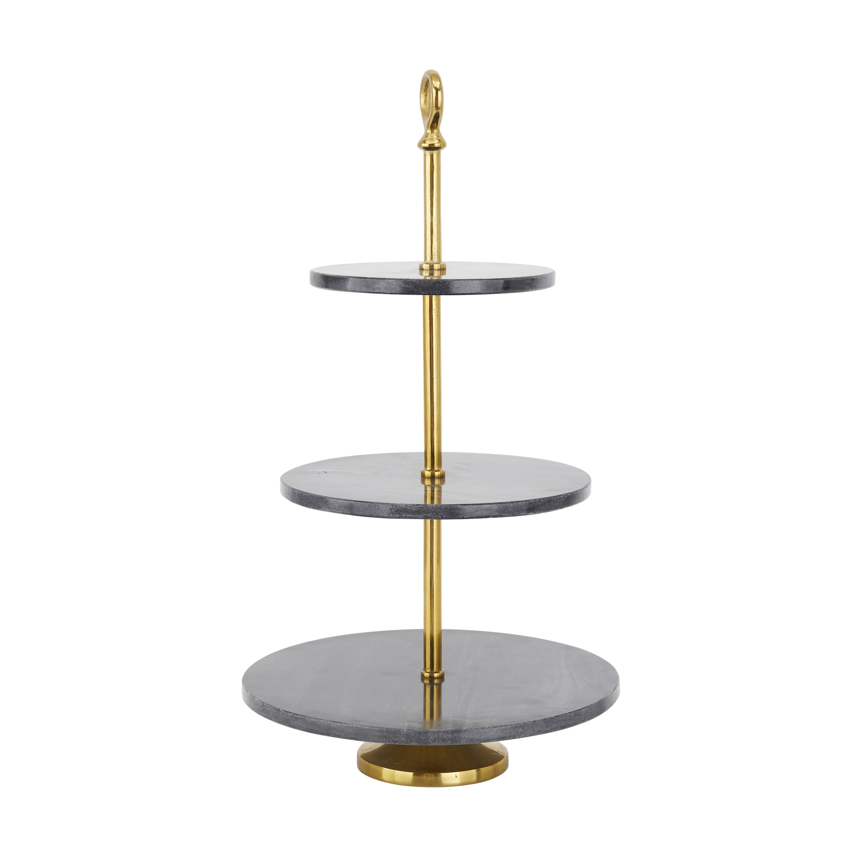 DecMode 14" x 27" Gray Marble 3 Tiered Server with Gold Post, 1-Piece