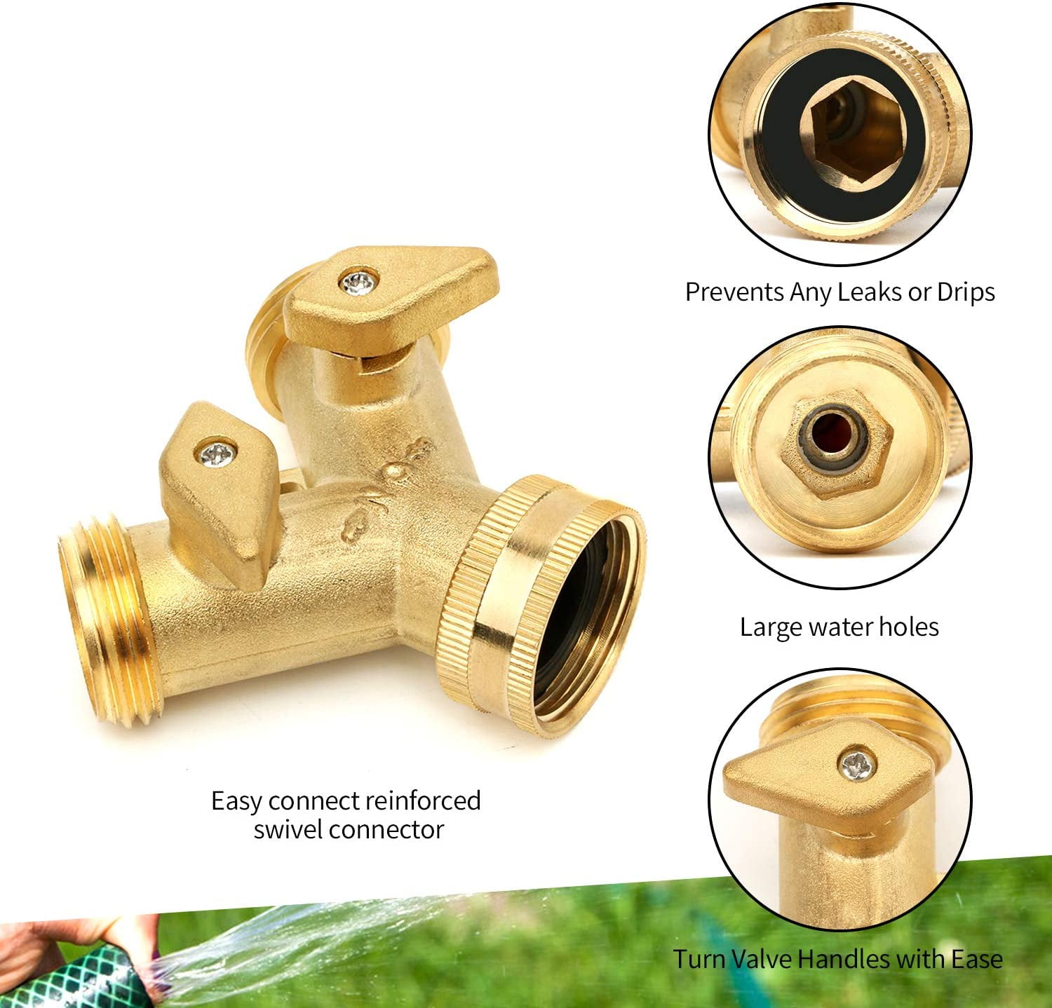 Garden Hose Splitter 2 Way Heavy Duty Solid Brass Hose Y Splitter