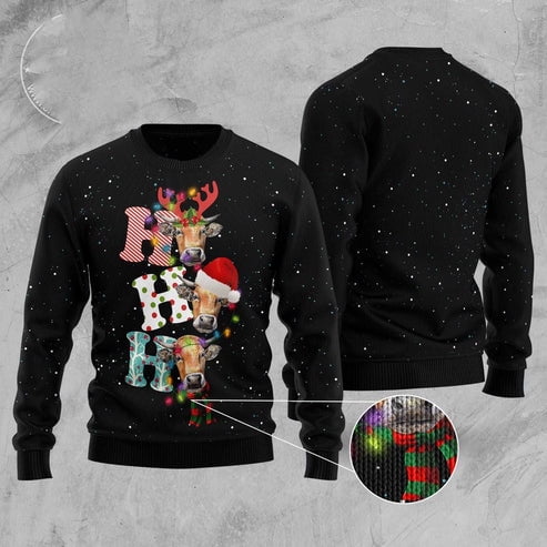 Cow Ho Ho Ho 3D Christmas Sweater, Funny Xmas Sweater, Sweater Xmas