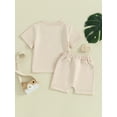 thumbnail image 4 of Bslissey Toddler Baby Boys Girls Summer 2Pcs Outfits Short Sleeve Letter Print T-shirt Tops with Solid Color Shorts 6M 12M 18M 24M 3T Infant Casual Shorts Sets, 4 of 9