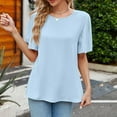 thumbnail image 2 of Ruffle Sleeve Tops for Women Short Sleeve Round Neck Casual Shirts Solid Pullovers Elegant Summer Comfy Tops Sky Blue,XL, 2 of 7